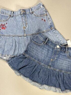Lot 2 Abercrombie Kids Pleated Denim Skirt Girls 15/16 Regular Elastic Waist